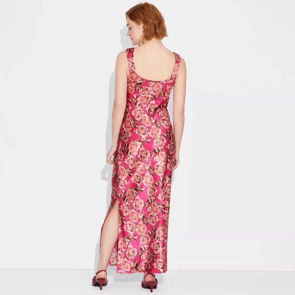 NWT Wild Fable Women XXL Red Floral Cap Sleeve Satin Maxi Bodycon Holiday Dress - Picture 3 of 14